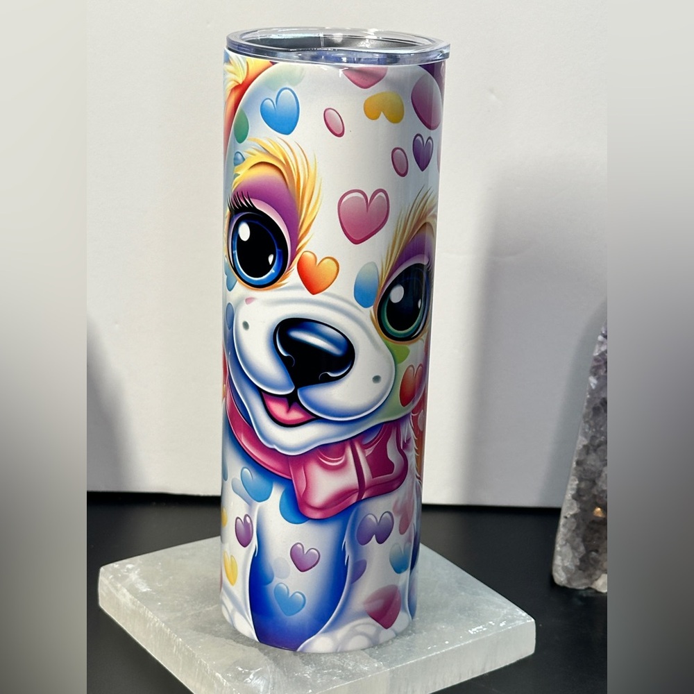 Cute Puppy Hearts Skinny Tumbler (Colorful Love Dog Cup)